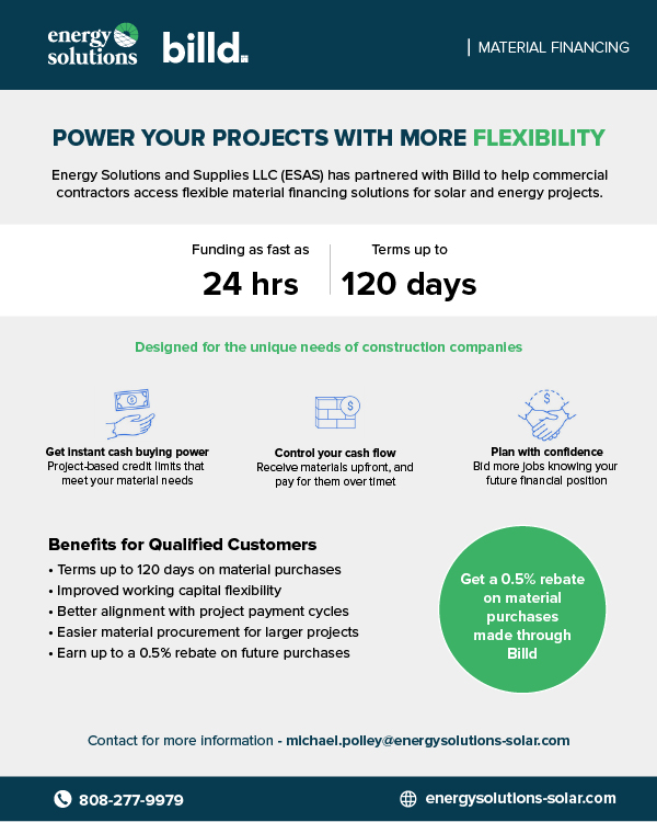 esas billd partnership for financing materials solar